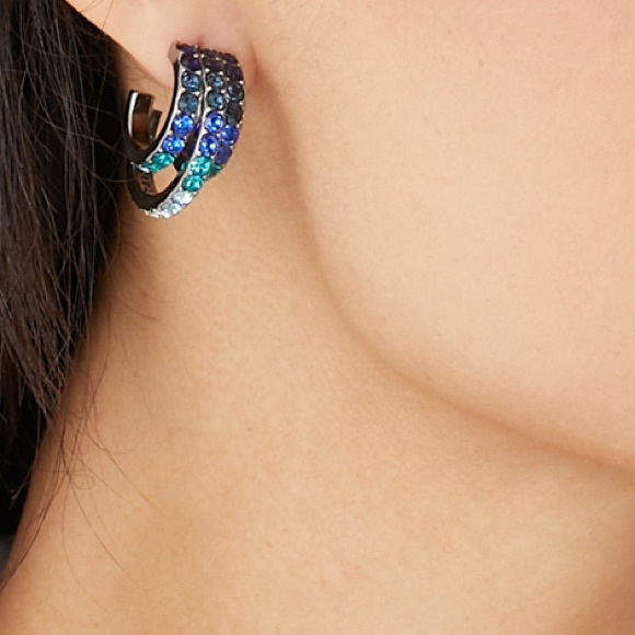 LAST CHANCE KURT GEIGER LONDON 3 Row Pave Hoop Earrings - Picture 1 of 5